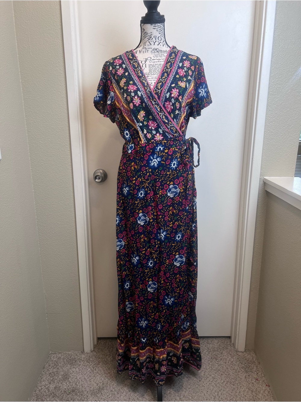 Boho Floral Wrap Maxi Short Sleeve Autumn wedding guest dress L